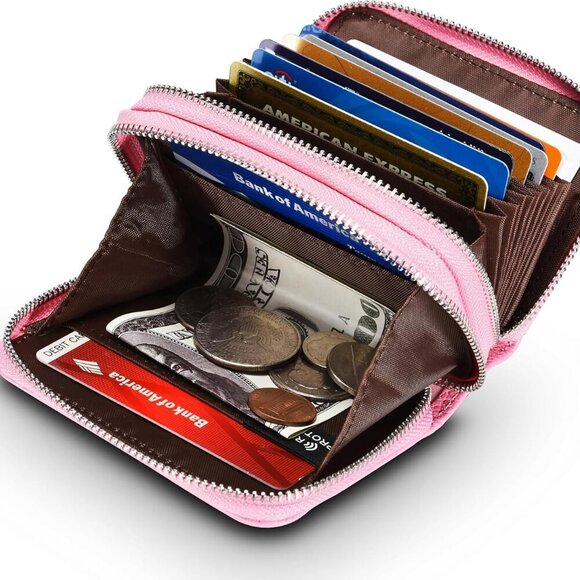 Women's Leather Wallet RFID Secure Small Purse Zipper Card Organizer - Picture 4 of 6
